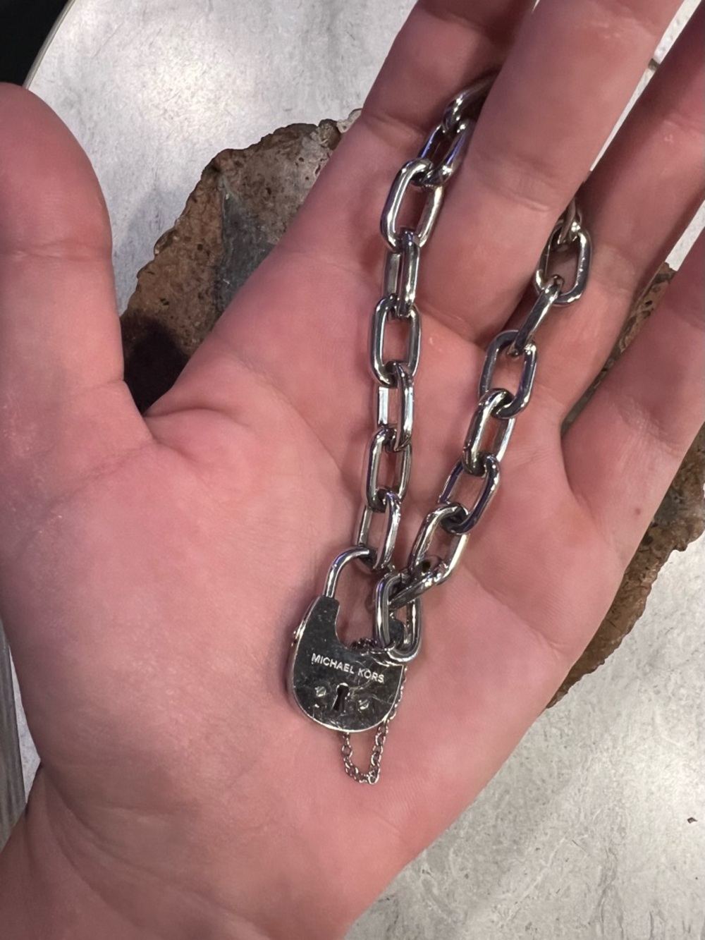 Michael Kors Silver Padlock Link Bracelet with Chain Detail